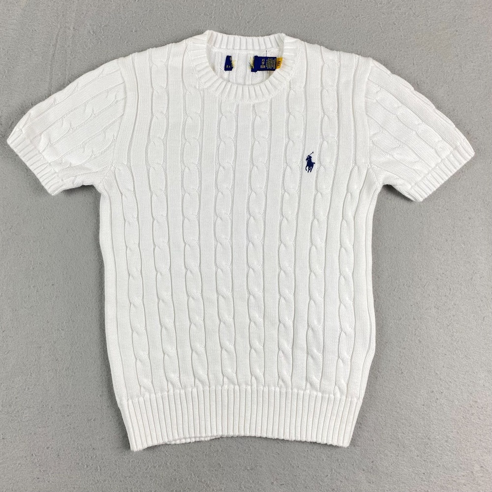 Polo Ralph Lauren Womens Cable Knit Sweater XS Short sleeve old money navy pony